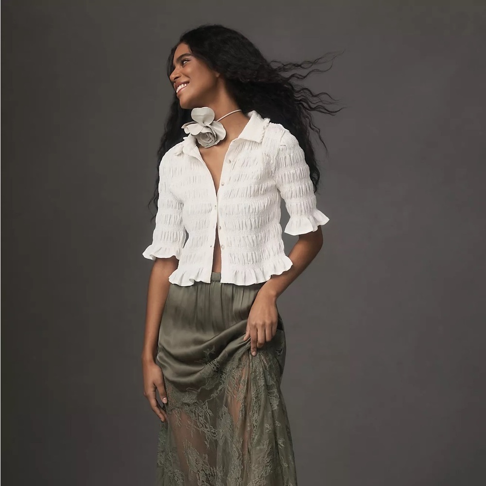 NWT Maeve Ruffle Button-Front Top - Picture 7 of 7